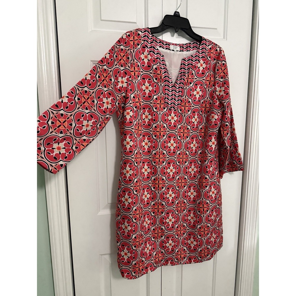 Crown and Ivy Women's Sz 12 tunic or dress floral hippy pink boho long sleeve